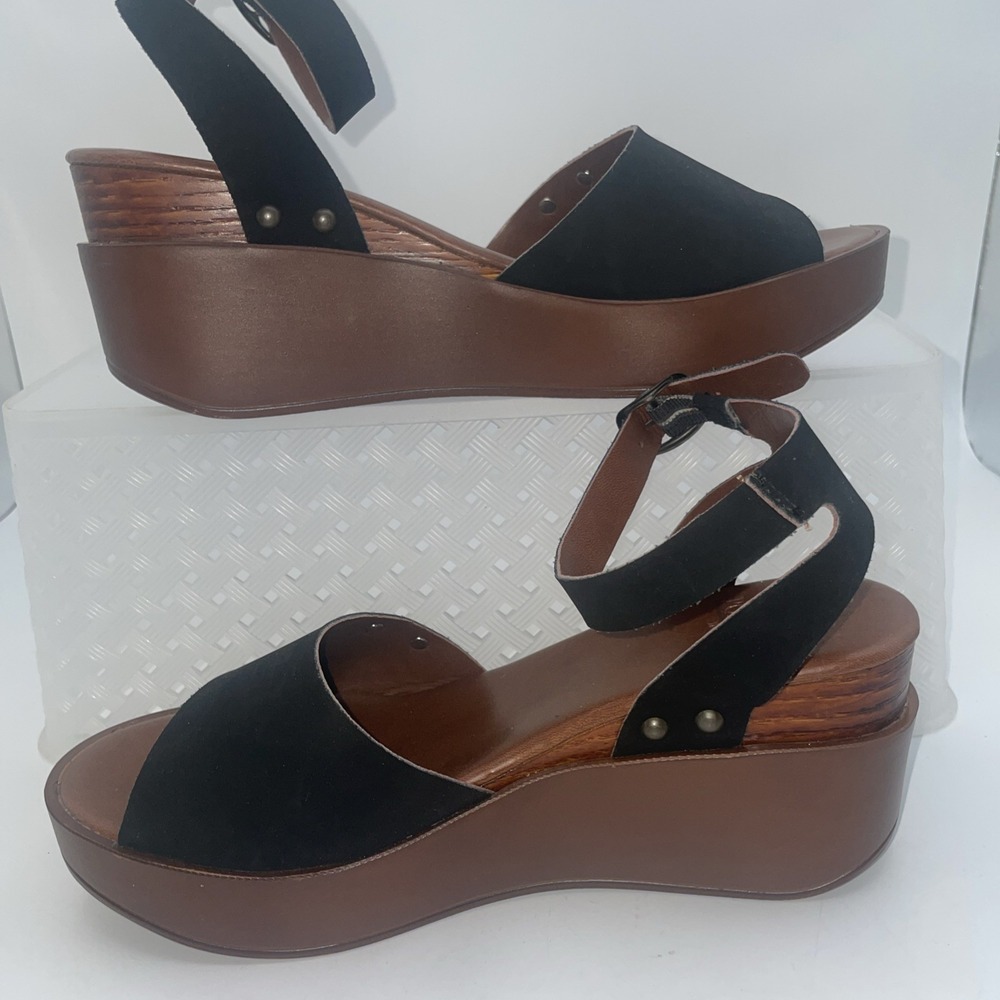 Polo Ralph Lauren Black Suede Block Heel Ankle Strap Sandal Women's Size 7.5 - Picture 6 of 11